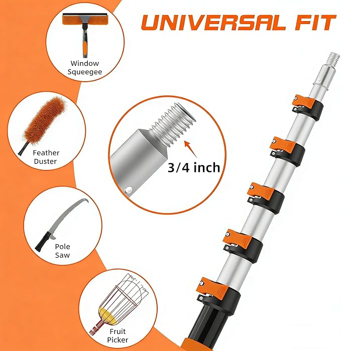 26FT Manual Pole Saw for Tree Trimming, 5-20FT Telescoping Extension Pole with Flip-Lock & Screw Dual Locking, 19" 3X Detachable Pruning Saw Head, Yard Maintenance Pruner for Garden Palms Shrubs