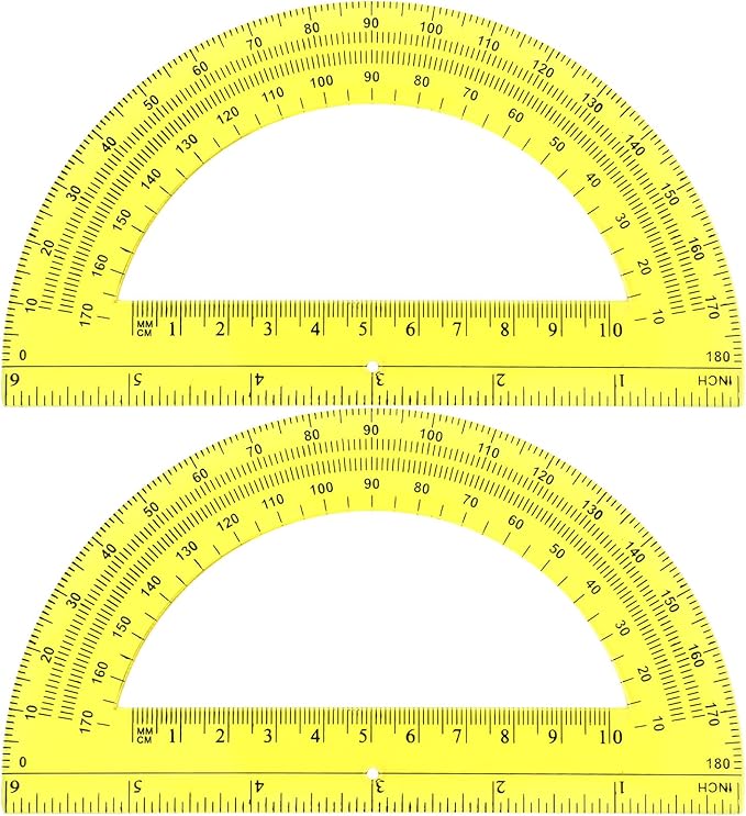 EBOOT Plastic Protractor Math Protractors 180 Degrees, 6 Inch, Pack of 2 (Yellow)