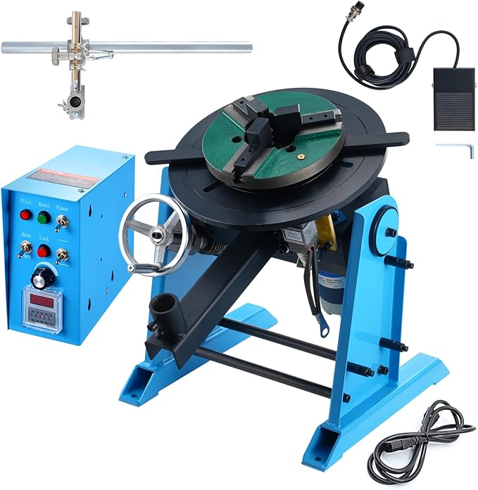 VEVOR Rotary Welding Positioner 66LBS / 30KG, 0-90° Welding Positioning Turntable Table 1-12RPM 80W, with 12.4 Inch 3-Jaw Lathe Chuck & Welding Torch Stand Holder for Cutting, Grinding, Assembly