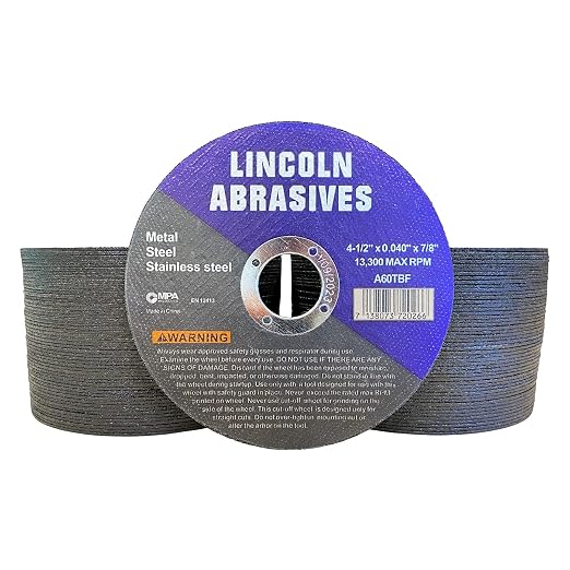100 Pack 4.5" Cut-Off Wheels Lincoln Abrasives .040" Metal & Stainless Steel