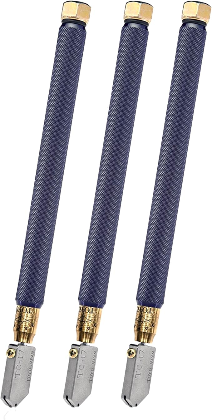 TOYO TC17B Glass Cutter | Brass Handled Supercutter | Straight Blade | Original Self Oiling Glasscutter | Made in Japan | 3 Pack
