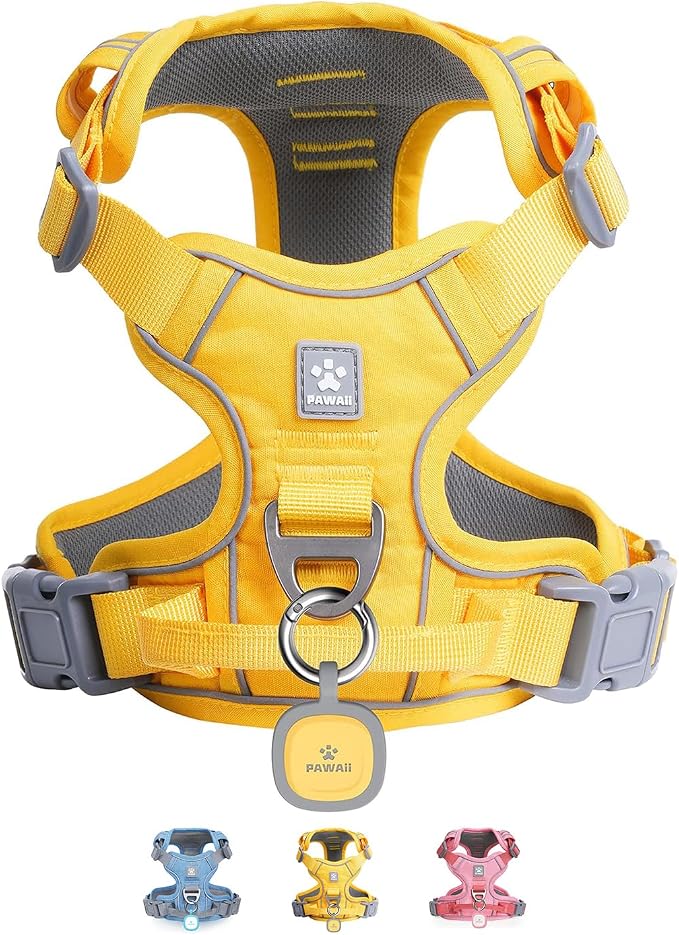 Pawaii No Pull Dog Harness with Pet ID Tag, Reflective Vest | Built for safer walks with a QR Pet ID Tag, front no pull clip, reflective trim, control handle and breathable mesh lining