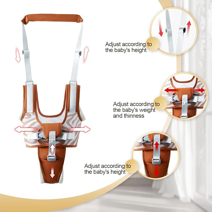 Baby Walking Harness - Handheld Toddler Walker Helper with Detachable Crotch, Adjustable Traction Strap, Breathable Fabric, Infant Walking Assistant Belt with for 9-24 Months (Brown)