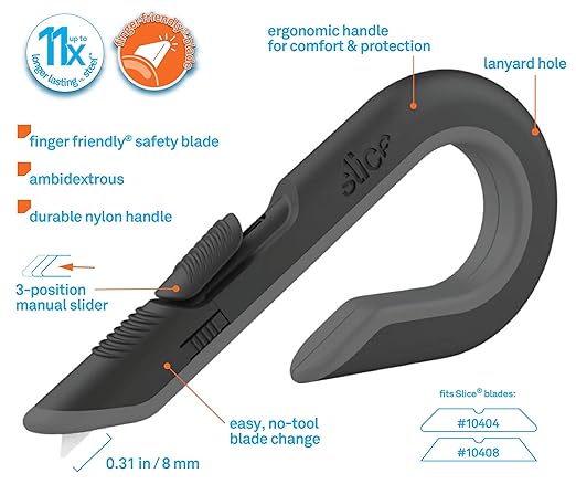 Slice Box Cutter, Heavy Duty Utility Knife, Safe Ceramic Blade Lasting 11x Longer than Metal, Stone, 2 Pack
