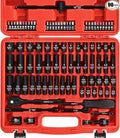 90PCS 1/4" Drive Impact Socket Set Metric 4-15mm and Standard SAE Size (5/32"-9/16"), with 72-Teeth Ratchet, Screwdriver Bit Set, Mechanics Tool Kit for Home Use and Automotive Repair