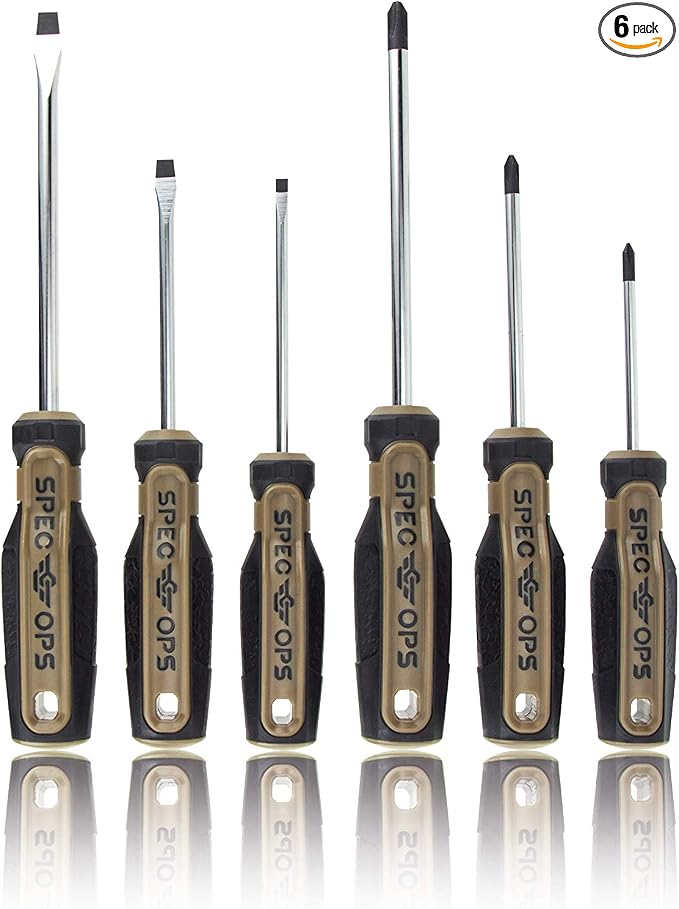 Spec Ops Tools Screwdriver Set for Professional Construction & Jobsite Use, Phillips and Slotted Drivers with Magnetic Tips, 6-Piece