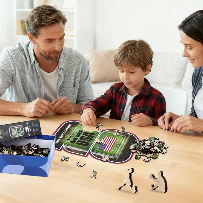 FIFA USA 26 Wooden Puzzle for Adult, 200 Pieces Irregular Shape Puzzle, 5MM Thick, Creative Collectible Gift for Fans, Officially Licensed Product, 9.3 x 12