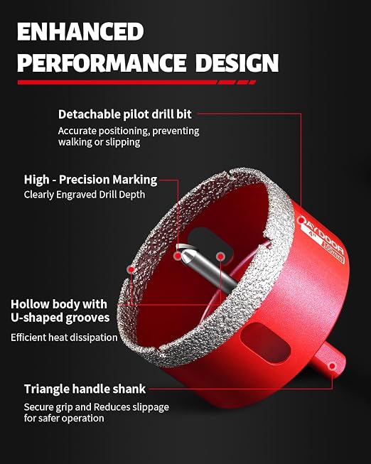 DAYDOOR 4" Diamond Hole Saw Bit with Pilot Drill Bit-1pc 100mm Diamond Tile Hole Saw with Guiding Bit for Porcelain Tile Ceramic Pottery Granite Stone Glass Bottles(3/8" Triangle Shank)