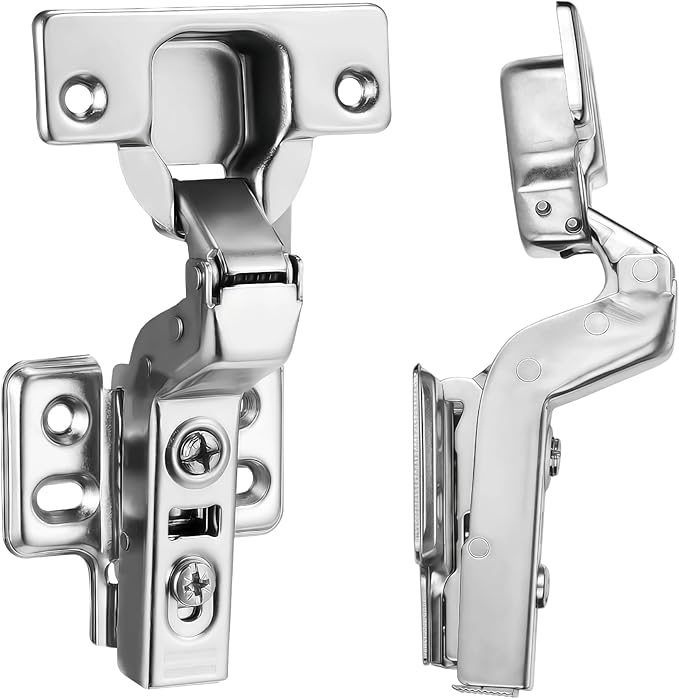 10pcs Inset Cabinet Hinge Frameless Concealed Door Hinges European Soft Closing Four-Hole Mounting Plate Hinges Nickel Plated Finish