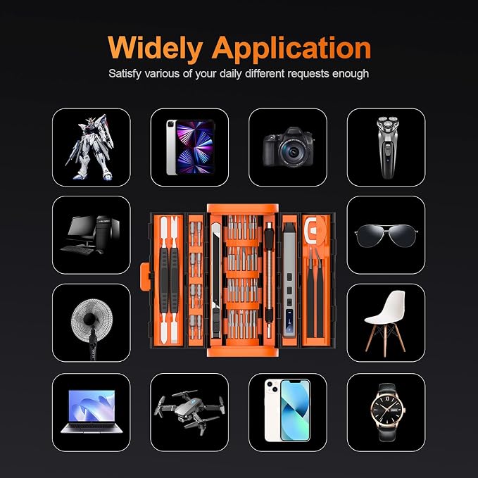 UF-TOOLS Mini Electric Screwdriver, 83 in 1 Cordless Rechargeable Small Power Screwdriver Set with 71 Bits, Led Light and Magnetic Mat, Professional Repair Tool for Phone Camera Laptop PC, Orange
