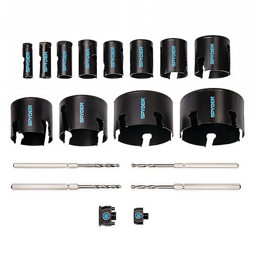 Spyder 18-Piece Tungsten Carbide Tipped Hole Saw Kit, 12 Hole Saws, 2 Arbors, 4 Pilot Bits, Rapid Core Eject