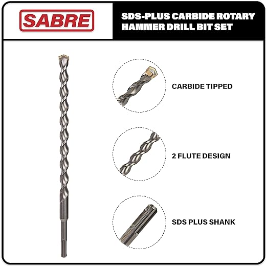 8-Piece 12in SDS Plus Drill Bits for Brick, Stone, Concrete, 1/4in x 12in, 5/16in x 12in, 3/8in x 12in, 1/2in x 12in, 5/8in x 12in, 3/4in x 12in, 7/8in x 12in, 1in x 12in (12" 8-Piece Set)