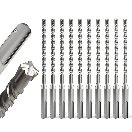 10PCS SDS Plus Rotary Hammer Drill Bits, 10pcs (5/32"*6"-4mm*160mm) - 4 Carbide Cutting Edges, Ideal for Masonry| Heavy-Duty Masonry |Hammer Drill Bits for Precision Drilling