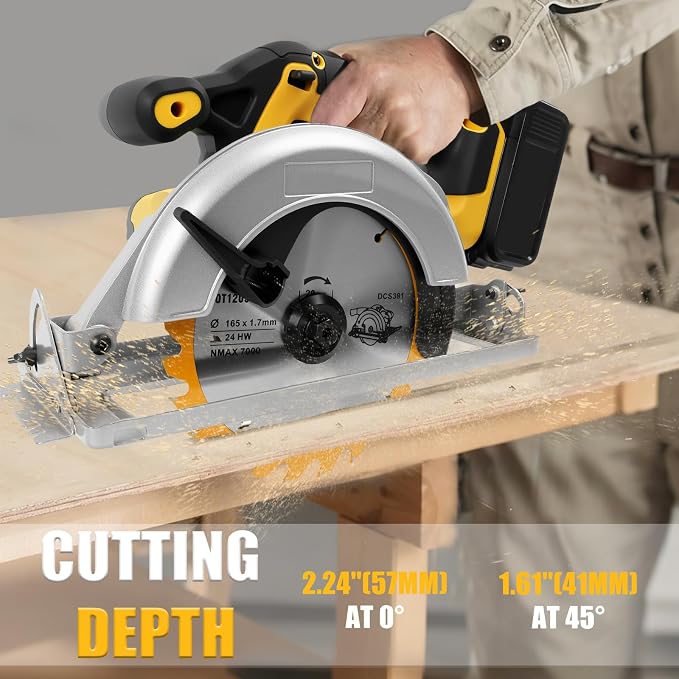 Cordless Circular Saw for Dewalt 20V Battery, Brushless Saws 6-1/2" Blade, 0-45° Cutting Bevel, Cutting Depth 2.24''(90°), 1.61''(45°), Power Wood Saw for Plastic, Wood(Only tools)