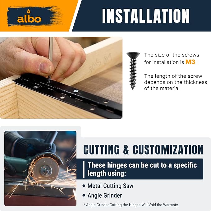 ALBO 30 Inch Black Heavy Duty Piano Hinge Continuous Stainless Steel 304 (2-Pack), Surface Mount Cabinet Hinges Matte Black 30"x2" for Large Cabinet, Industrial Storage & Equipment Door