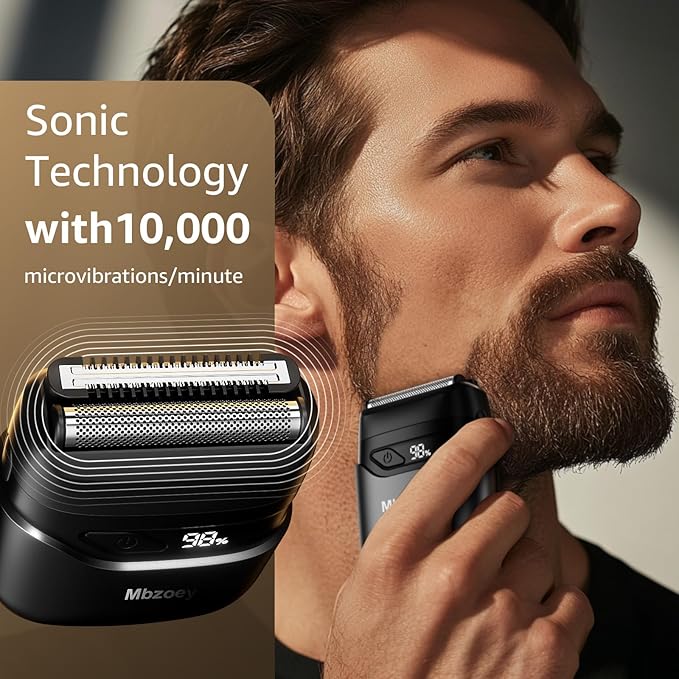 Mbzoey Electric Foil Shavers for Men: Mini Electric Razor for Face - IPX7 Waterproof Cordless Razor with LED Display & Fast Charge - Micro-Comb Technology & Precision Blades，Father's Day Gifts