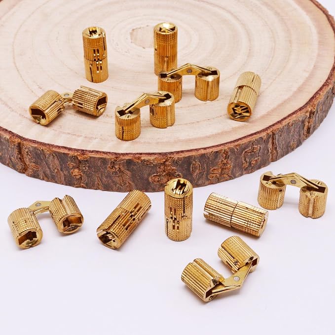 10mm Hidden Brass Barrel Hinges 180 Degree Opening Angle Cabinet Hinges for DIY Jewelry Box 12 Pack