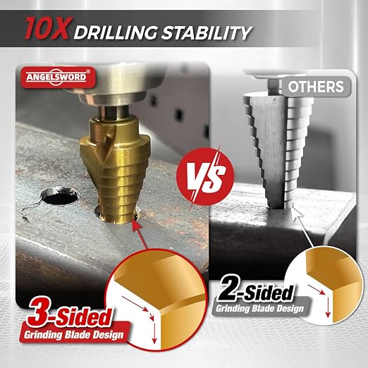 ANGELSWORD Step Drill Bits, 50 Sizes, 5PCS HSS Spiral Grooved Titanium Coated Step Drill Bit Set for Plastic, Aluminum, Copper, Sheet Metal, with Aluminum Case