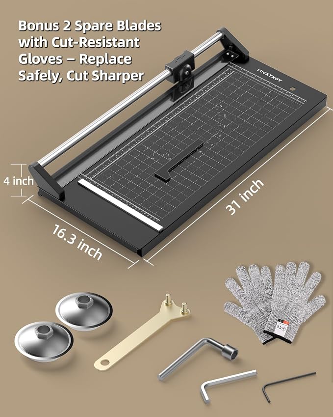 Rotary Paper Cutter 24 Inch, Heavy Duty Paper Trimmer with Self-Sharpening Blade, Measurement Grid for Cardstock, Posters, Photos, Studio & Office Use