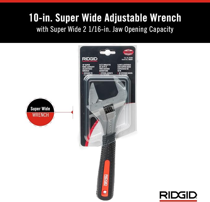 RIDGID 81738 10” Super Wide Capacity, Adjustable Wrench