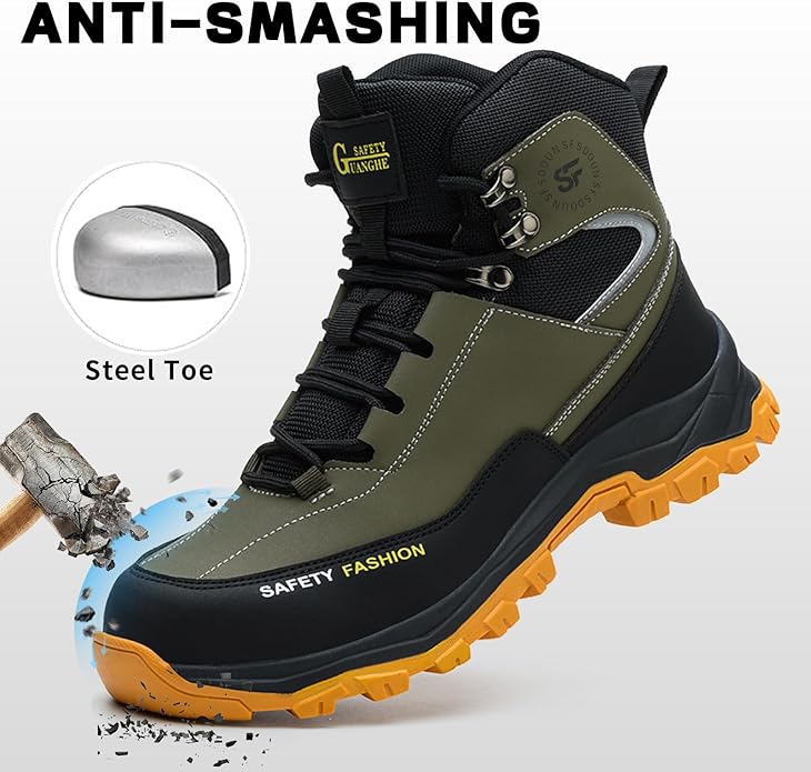 Work Boots for Men,Lightweight Breathable High Top Steel Toe Boots,Indestructible Steel Toe Shoes,Non Slip Safety Work Shoes.