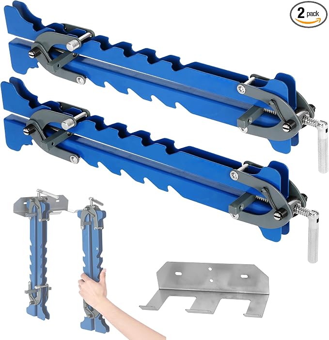 19 inch Panel Clamps 2 Pack with Clamps Storage Rack, 4-Way Pressure Steel Clamps 4 Serrated Rigid Guide Rails Make Panel Flat, Deluxe Panel Clamps for Cutting Boards, Tabletops, and Cabinet Making