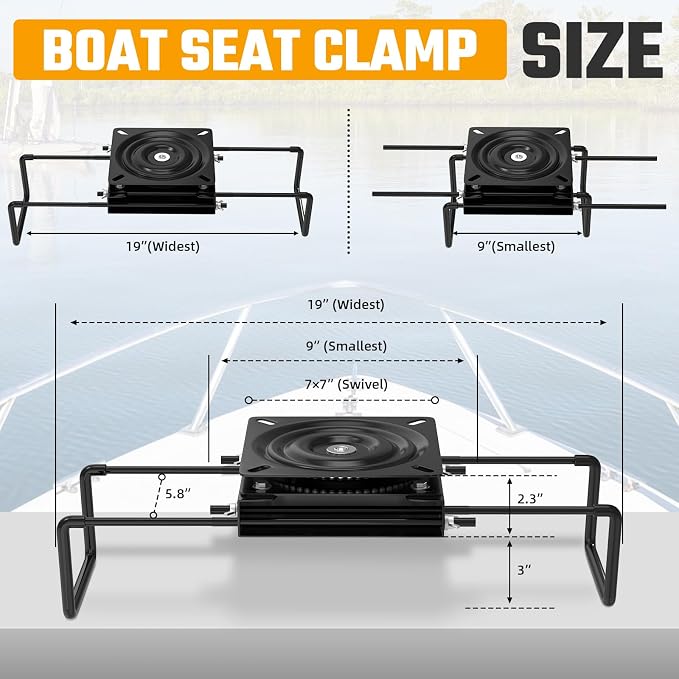 Seat Mount, Clamp-On with Swivel Adjusts from 9” to 19”, 1 Pack