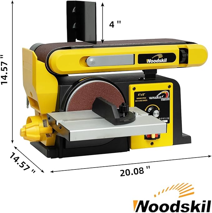 Woodskil Variable Speed Belt Disc Sander, 4 x 36 Inch Belt & 6 Inch Disc 3A Benchtop Sander Combo Machine, 2000-4000 RPM, 1060-2110 FPM for Woodworking, DIY