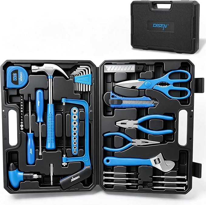 DISEN Home Tool Set with Storage Case Hammer Wrench Pliers Screwdrivers