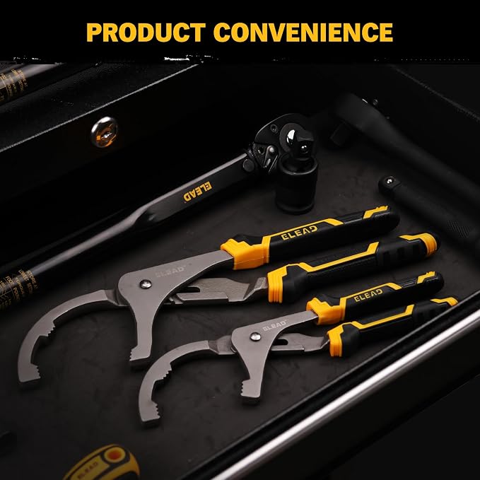 ELEAD Adjustable Oil Filter Wrench Set - 9" & 12" Pliers for Cars, Trucks, Motorcycles - Durable Carbon Steel, Ergonomic Grip, Easy Access Design
