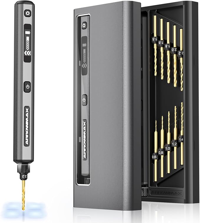Mini Drill Pen, 5-Speed, LED Lights, OLED Display, Aluminium Box, Resin Drill Set With 10 Small Bits, 3/32-Inch Shank, For Jewelry Making, Wood, Plastic,(SDS)