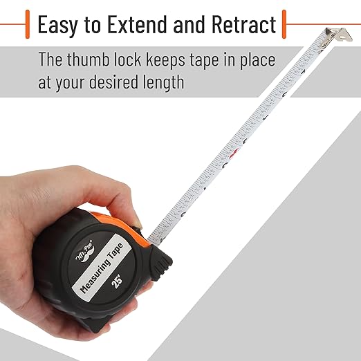 Mr. Pen- Retractable Tape Measure 25 ft, 2 Pack, Orange, Easy Read, Steel Retractable Measuring Tape with Fractions, Ideal for Construction & DIY Projects