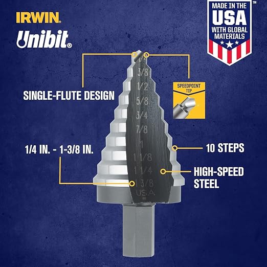 Irwin Tools IRWIN Unibit High-Speed Steel Fractional Self-Starting Step-Drill #5, 10235