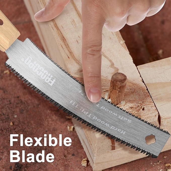 Frocopo Hand Saw Woodworking Tools, 6-Inch Pull Saw, Flexible Double-Edge Blade 17/11 TPI, Japanese Flush Cut for DIY Craft, Non-Slip Wood Handle, Sharp & Lightweight for Woodworking and Garden Trim