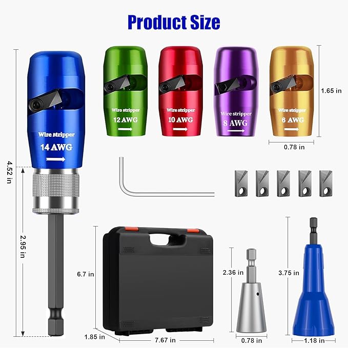 Wire Stripper Twister Tool for Drill, 2026 Upgraded Wire Stripping Tool & Wire Twisting Connector for Cutters 6-14 AWG, 8 In 1 Professional Electrician Twister Stripping with 5 PCS Blade