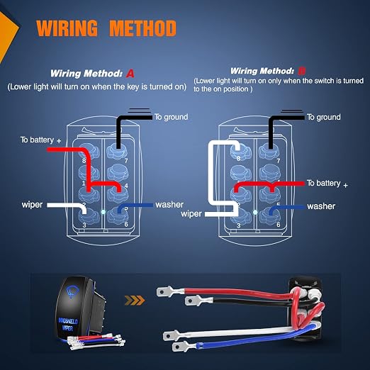 Nilight Windshield Wiper Rocker Switch Led Light Bar 8Pin Laser ON On Off DPDT Switches 20A/12V 10A/24V Blue with Jumper Wires Set for Cars Trucks RVs