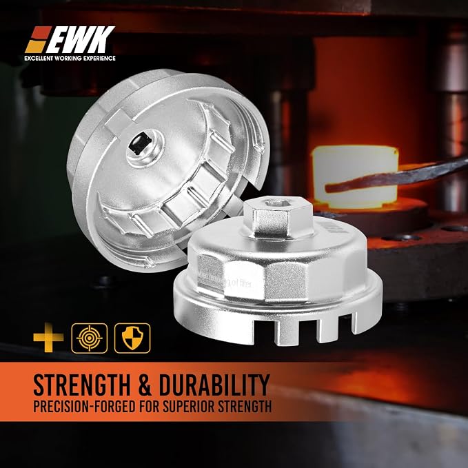 EWK 64mm Oil Filter Wrench, Drain Hose & Oil Funnel Set, Complete No-Mess Forged Aluminum Oil Change Kit for Toyota, Lexus, Scion 2.0L - 5.7L Engines