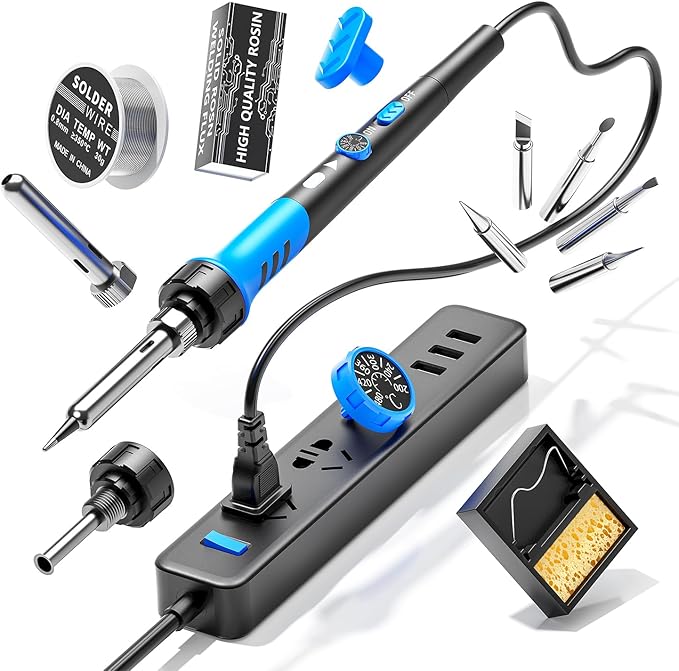 Soldering Iron Kit, 60W gun with Ceramic Heater, 9-in-1 solder kit tool, Adjustable Temperature 200 to 450℃, Iron Tips, wire, Solder Stand for Welding and Repairing