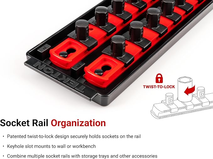 TEKTON 1/2 Inch Drive 6-Point Socket Set, 46-Piece | SHD92207 | (10 - 32 mm), Shallow and Deep, Socket Rail
