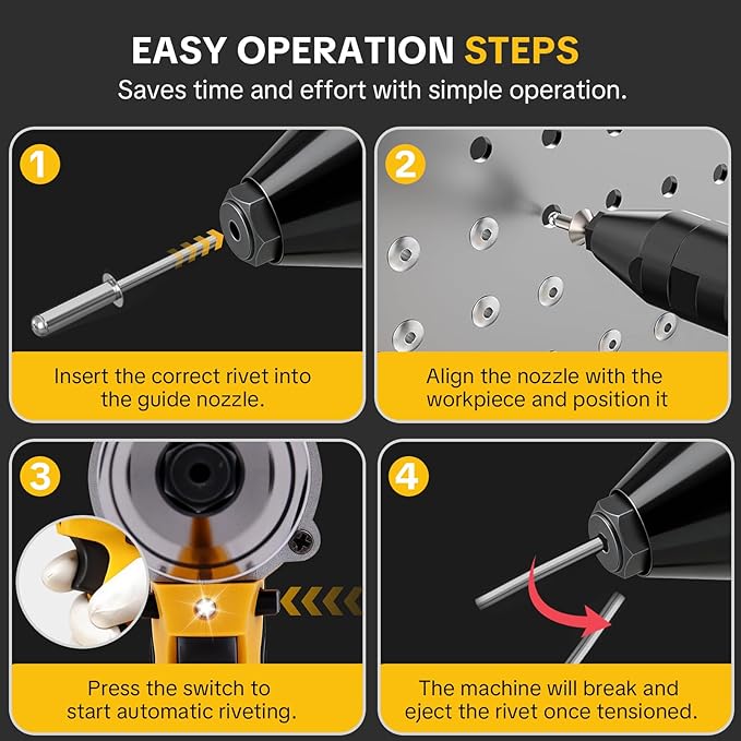Cordless Rivet Gun Tool for Dewalt 20V Max Battery, Brushless Electric Automatic Rivet Gun with 1/8" 5/32" 3/16" Rivets & LED Light, Pop Rivet Gun Kit for Auto Repair, Construction & DIY (Tool Only)