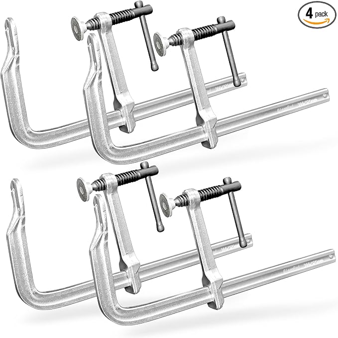 Heavy-Duty 12-Inch F-Clamps, 4-Pack, 550 Lbs Forged Alloy Steel | 3" Throat F-Style Bar Clamps for Welding, Metalworking & Fabrication, Swivel Pad & Black-Oxide Spindle