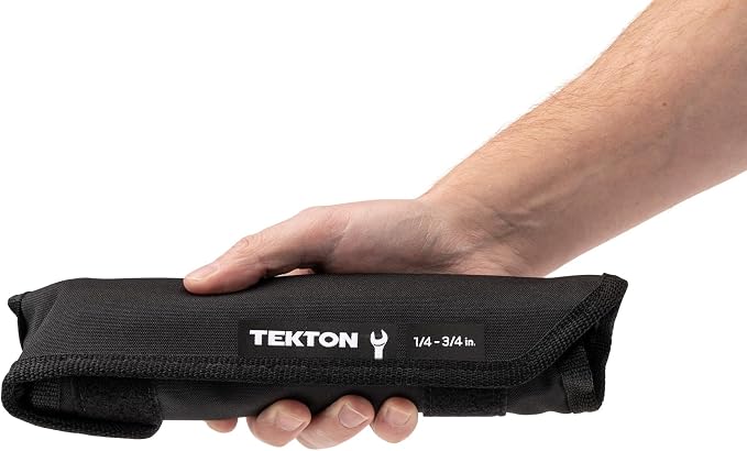 TEKTON Combination Wrench Set, 11-Piece | WCB94101 | (1/4 - 3/4 in.), Wrench Roll, Chrome Finish