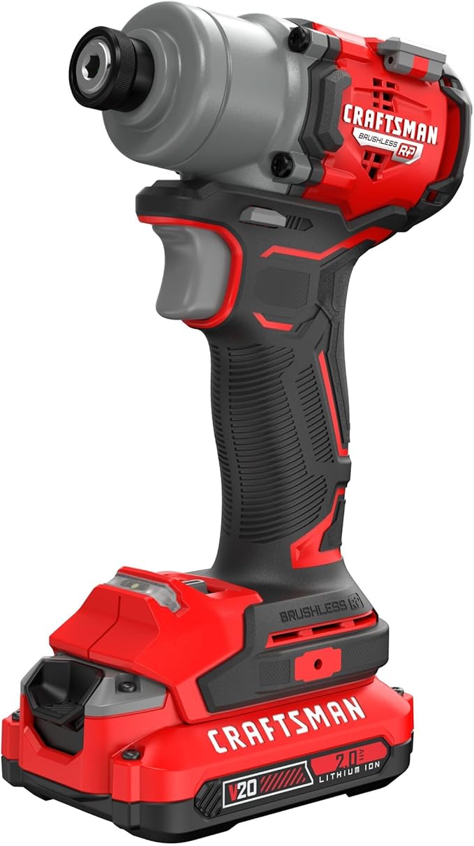 CRAFTSMAN V20 Cordless Brushless Impact Driver Set, 1/4 Impact Driver, Includes 2 Batteries and Charger (CMCF830D2)