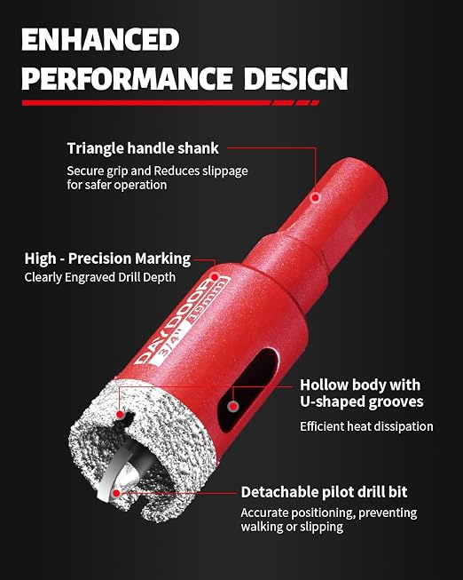 DAYDOOR 3/4" Diamond Hole Saw Bits with Pilot Drill Bit-2pcs 19mm Diamond Tile Hole Saw with Guiding Bit for Porcelain Tile Ceramic Pottery Granite Stone Glass Bottles(3/8" Triangle Shank)