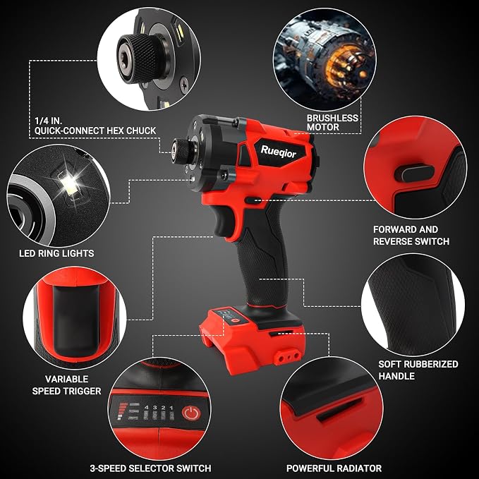 Cordless Impact Driver 1/4 Inch Compatible with Milwaukee 18V Battery, 2800 In-lbs(300N.m) Brushless Impact Driver, 3-Speed Lightweight Power Impact Drivers With LED Light