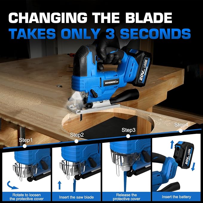 20V Brushless Cordless Jig Saw with 4.0Ah Battery 3200SPM, 1"Stroke | Heavy-Duty Variable Speed Jigsaw Tool with 6 Blades, 4 Orbital Settings, 45° Bevel, Low Vibration for Wood & Metal Cutting