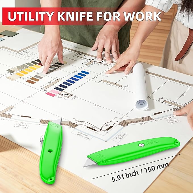DIYSELF Utility Knife, 20 Pack Heavy Duty Box Cutter Retractable, Box Cutter Knife, Box Opener, Cardboard Cutter, Utility Knives for Garage, Home and Office, PVC Pipe Cutter (Green)
