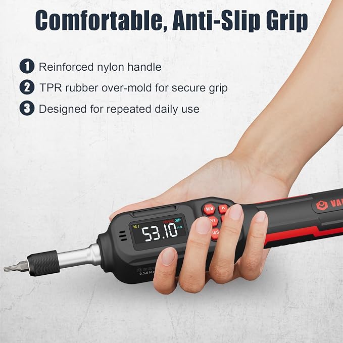 VANPO Torque Screwdriver 1/4" Digital for Gunsmithing, 2.65-53.10 in.lb | ±2% Accuracy, 0.3-6Nm, Electronic Digital Torque Wrench Screwdriver Set with 31Bits,LCD Display & Audible Buzzer for Bike