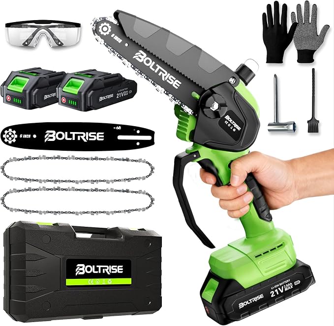 Mini Chainsaw, 6 Inch Mini Cordless Brushless Electric Chainsaw, 2×2.0Ah Batteries & Auto Oiler HandHeld Powered Chain Saw, for Tree Trimming Wood Cutting Garden and Yard Work