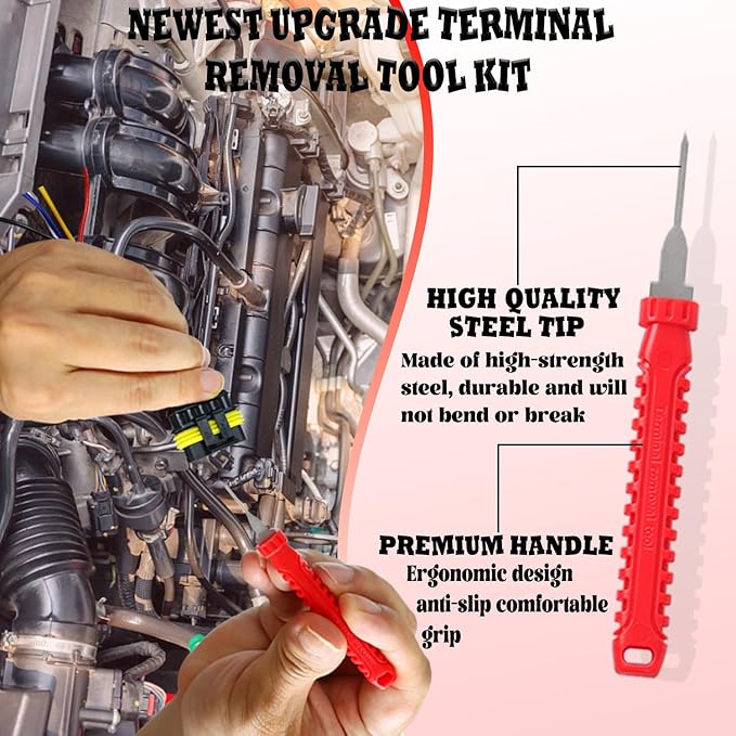21+1Pcs Terminal Removal Tool Kit with Blow-Molded Case - Automotive Electrical Terminal Connector Separator Removal Tools Depinning Tool Kit for Most Connectors,Red